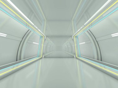 Soyut modern mimari arka plan, boş açık alan iç mekanı. 3B görüntüleme