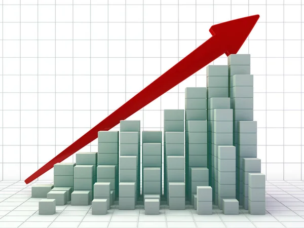 비즈니스 성장과 그래프 차트입니다 렌더링 — 스톡 사진
