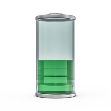 Pil simgesi yeşil şarj göstergesi ile. 3D render