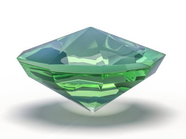 Beyaz arka plan üzerinde göz kamaştırıcı zümrüt. 3D render