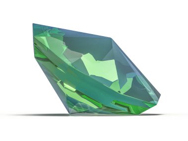 Beyaz arka plan üzerinde göz kamaştırıcı zümrüt. 3D render