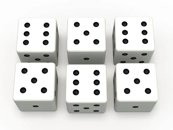 Weiße Spielwürfel Isoliert Auf Weißem Hintergrund Darstellung — Stockfoto