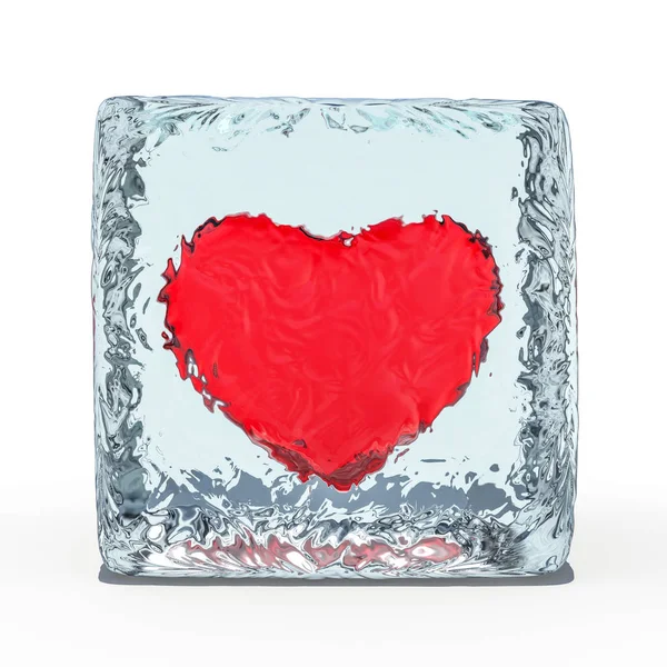 Red Heart Frozen Ice Rendering — Stock Photo, Image