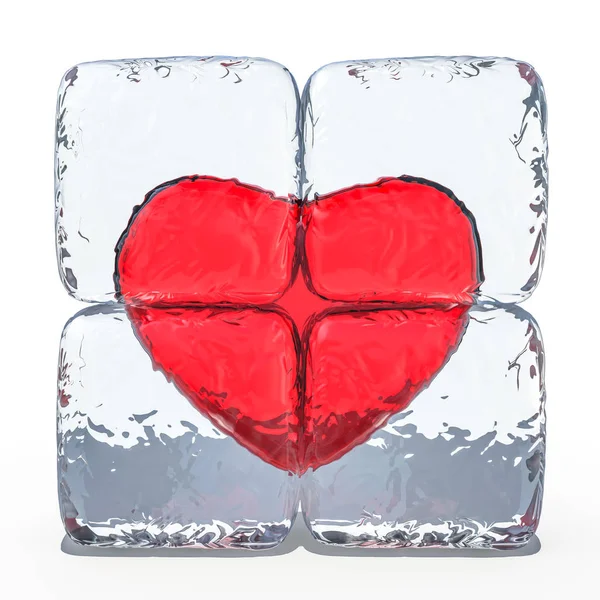 Red Heart Frozen Ice Rendering — Stock Photo, Image