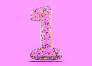 Bir numara. Alfabe Şeffaf folyo balonları. 3D render