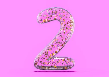 İki numara. Alfabe Şeffaf folyo balonları. 3D render