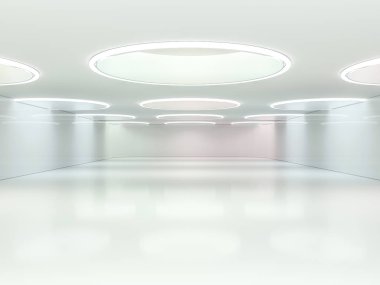 Soyut modern mimari arka plan, boş açık alan iç mekanı. 3B görüntüleme