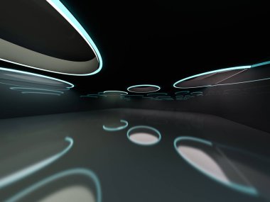 Soyut modern mimari arka plan, boş açık alan iç mekanı. 3B görüntüleme