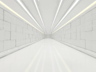 Soyut modern mimari arka plan, boş açık alan iç mekanı. 3B görüntüleme