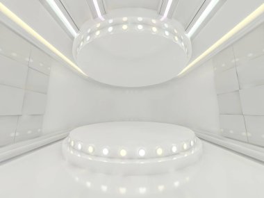 Soyut modern mimari arka plan, boş açık alan iç mekanı. 3B görüntüleme