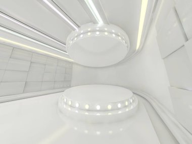 Soyut modern mimari arka plan, boş açık alan iç mekanı. 3B görüntüleme