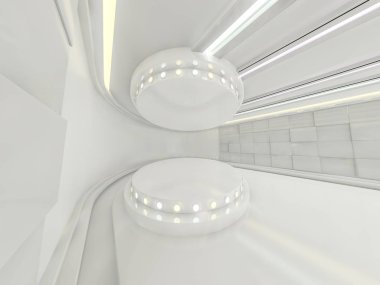 Soyut modern mimari arka plan, boş açık alan iç mekanı. 3B görüntüleme