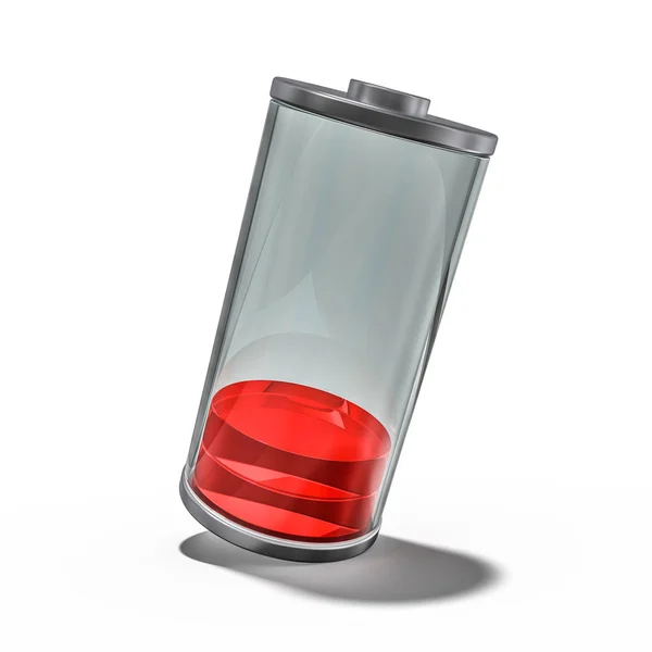 Ícone Bateria Com Indicador Carga Vermelho Renderização — Fotografia de Stock