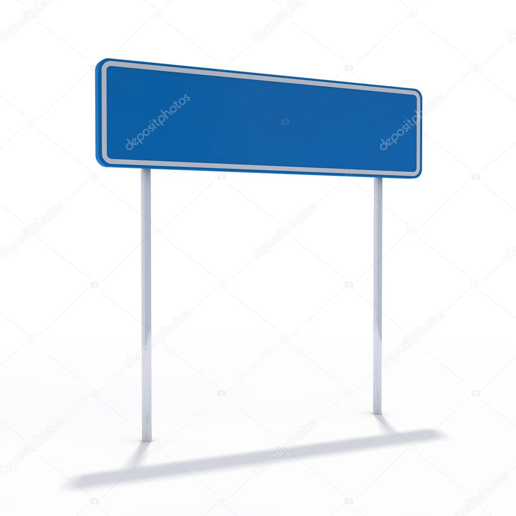 Blank blue road sign or Empty traffic signs. 3D rendering