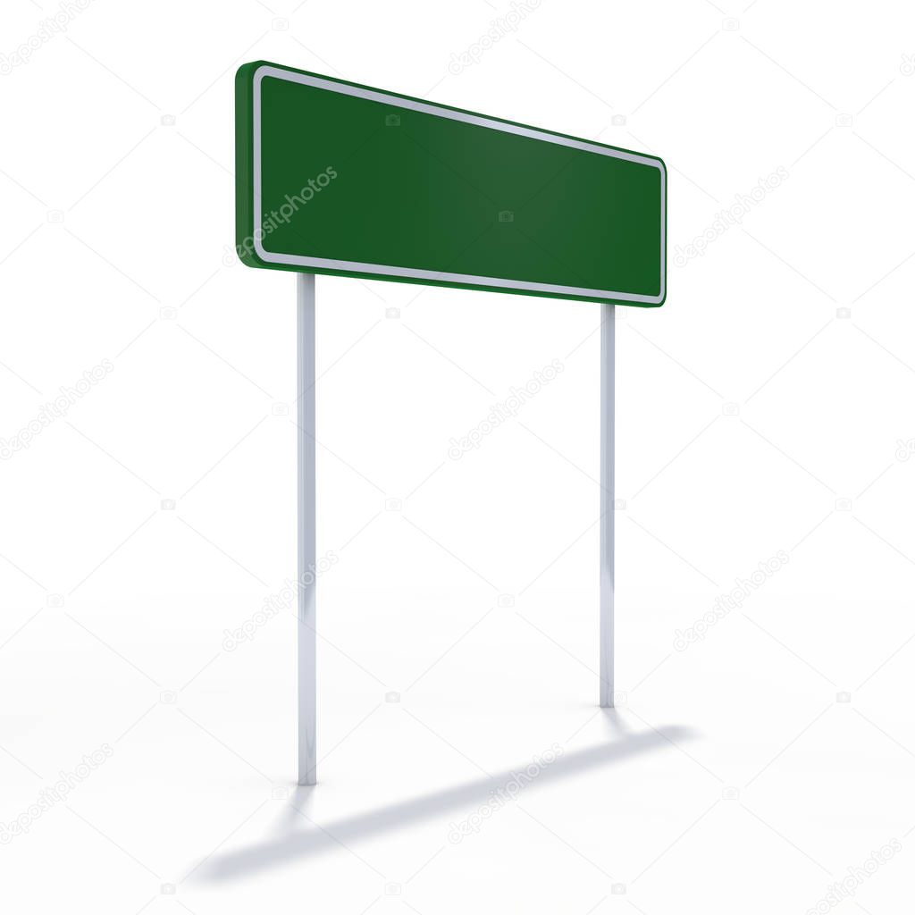 Blank green road sign or Empty traffic signs. 3D rendering