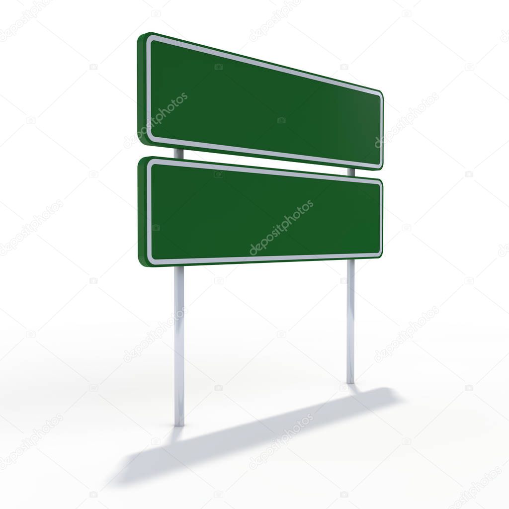 Blank green road sign or Empty traffic signs. 3D rendering
