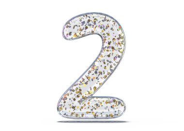 İki numara. Alfabe Şeffaf folyo balonları. 3D render