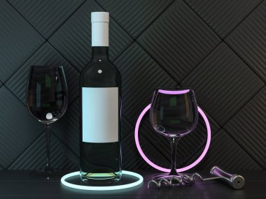 Wine Bottle Mockup. Blank Label. 3D rendering