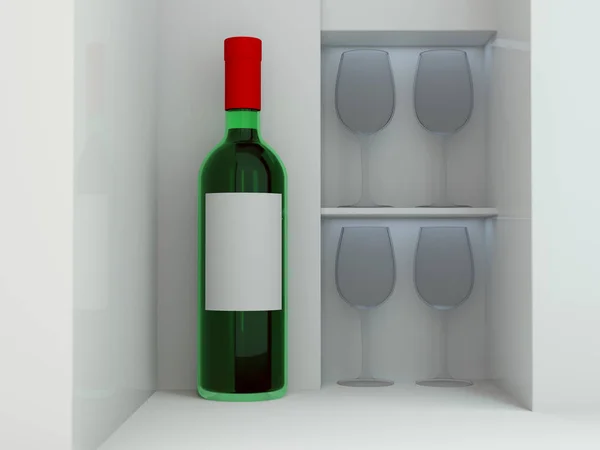 Weinflaschen Attrappe Leeres Etikett Darstellung — Stockfoto