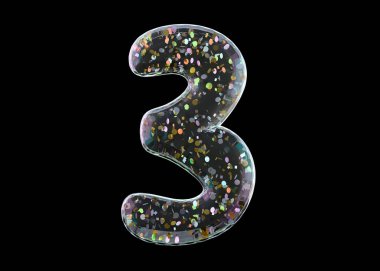 Sayı üç. Alfabe Şeffaf folyo balonları. 3D render