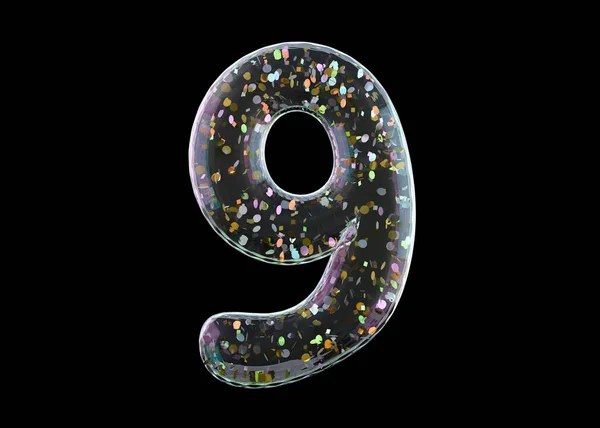 Dígito Nove Alfabeto Balões Folha Transparente Renderização — Fotografia de Stock