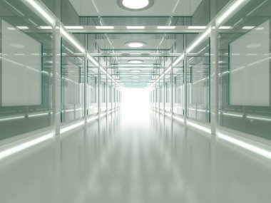 Soyut modern mimari arka plan, boş açık alan iç mekanı. 3B görüntüleme