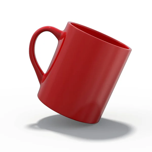 Tazza Rossa Mockup Piedi Sulla Superficie Rendering — Foto Stock