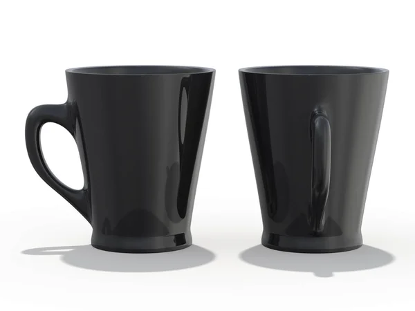 Tazza Nera Mockup Piedi Sulla Superficie Rendering — Foto Stock