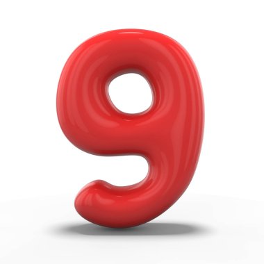 Şişme balon beyaz arka plan üzerinde izole yapılmış dokuz numara. 3D render