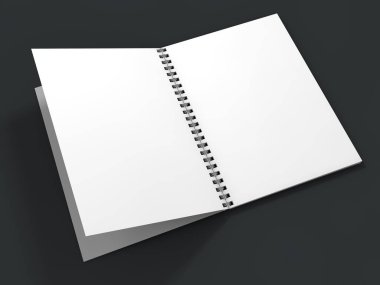 Boş defter koyu arka plan üzerinde. 3D render