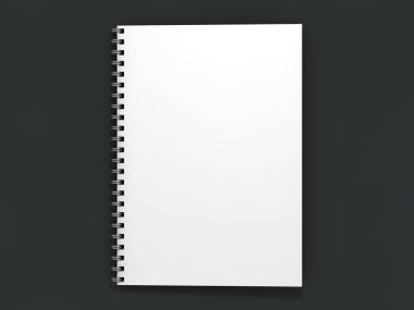 Boş defter koyu arka plan üzerinde. 3D render