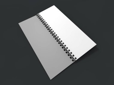 Boş defter koyu arka plan üzerinde. 3D render