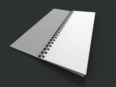 Boş defter koyu arka plan üzerinde. 3D render