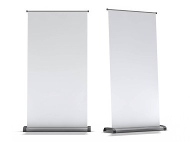 Boş rollup banner görüntü. Şablon mockup. 3D render