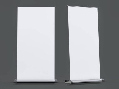 Boş rollup banner görüntü. Şablon mockup. 3D render