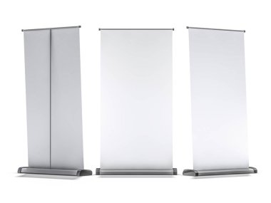 Boş rollup banner görüntü. Şablon mockup. 3D render