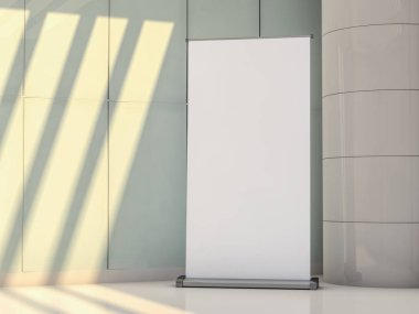 Boş rollup banner görüntü. Şablon mockup. 3D render