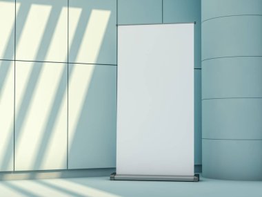 Boş rollup banner görüntü. Şablon mockup. 3D render
