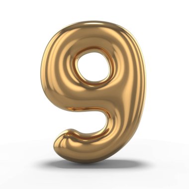 Şişme balon beyaz arka plan üzerinde izole yapılmış dokuz numara. 3D render