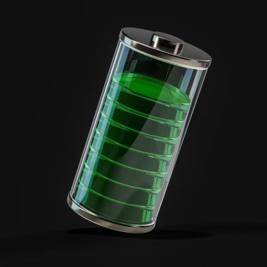 Pil simgesi yeşil şarj göstergesi ile. 3D render