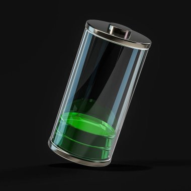 Pil simgesi yeşil şarj göstergesi ile. 3D render