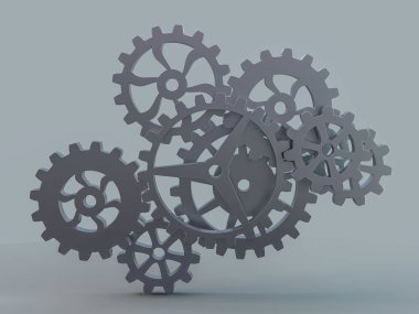 Bir küme iç içe metal vites. 3D render