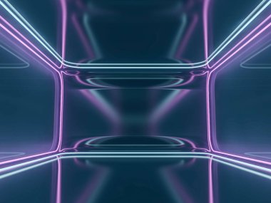 Soyut modern mimari arka plan, boş açık alan iç mekanı. 3B görüntüleme