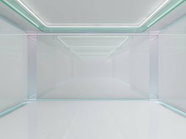 Soyut modern mimari arka plan, boş açık alan iç mekanı. 3B görüntüleme