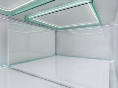 Soyut modern mimari arka plan, boş açık alan iç mekanı. 3B görüntüleme