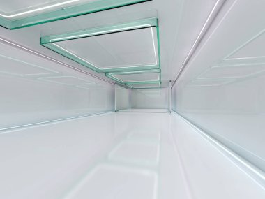 Soyut modern mimari arka plan, boş açık alan iç mekanı. 3B görüntüleme