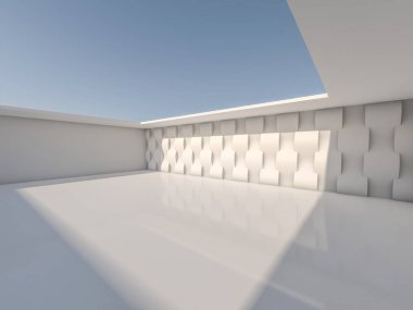 Soyut modern mimari arka plan, boş açık alan iç mekanı. 3B görüntüleme