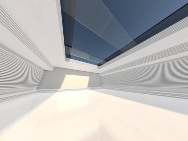 Soyut modern mimari arka plan, boş açık alan iç mekanı. 3B görüntüleme