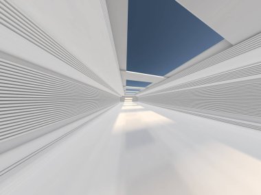 Soyut modern mimari arka plan, boş açık alan iç mekanı. 3B görüntüleme