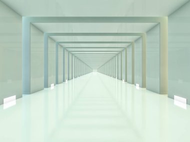 Soyut modern mimari arka plan, boş açık alan iç mekanı. 3B görüntüleme